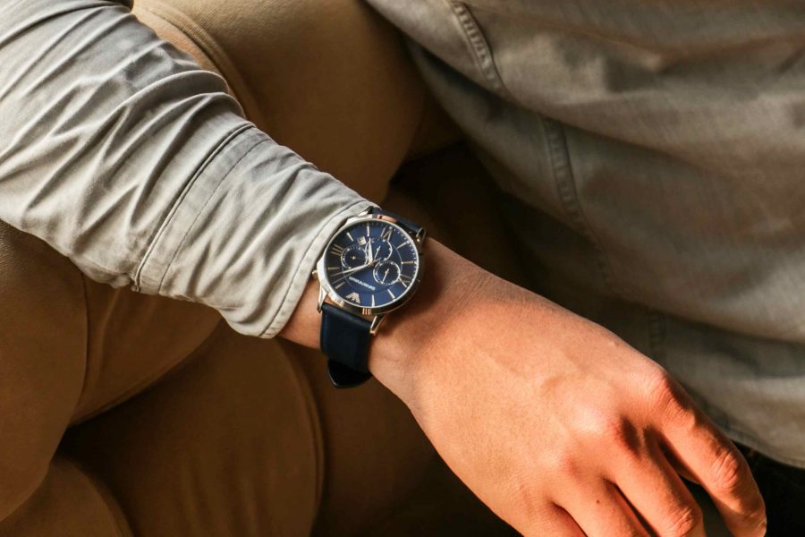 jam tangan pria untuk pesta emporio armani blue leather